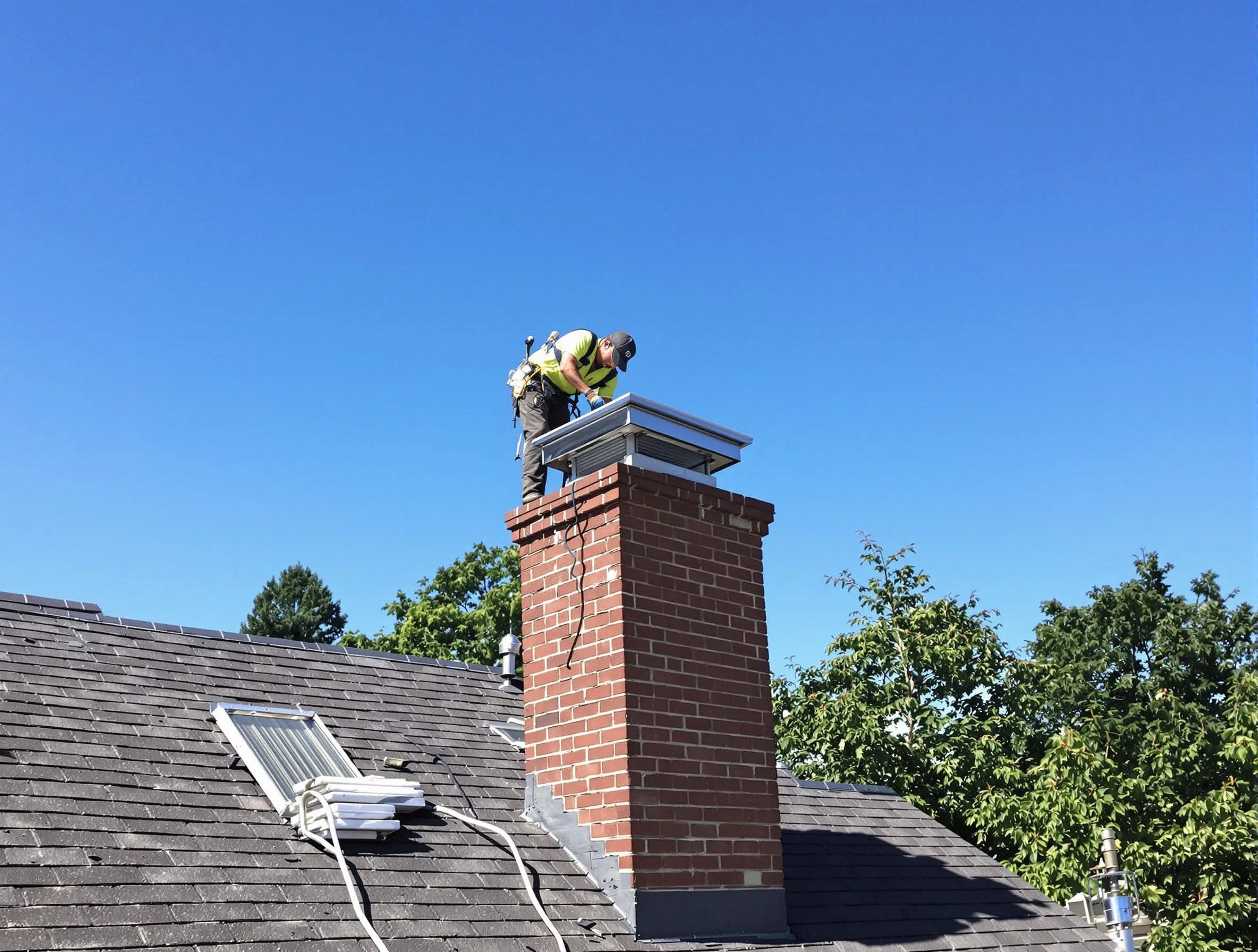 Columbine Chimney Sweep technician measuring a chimney cap in Columbine, CO