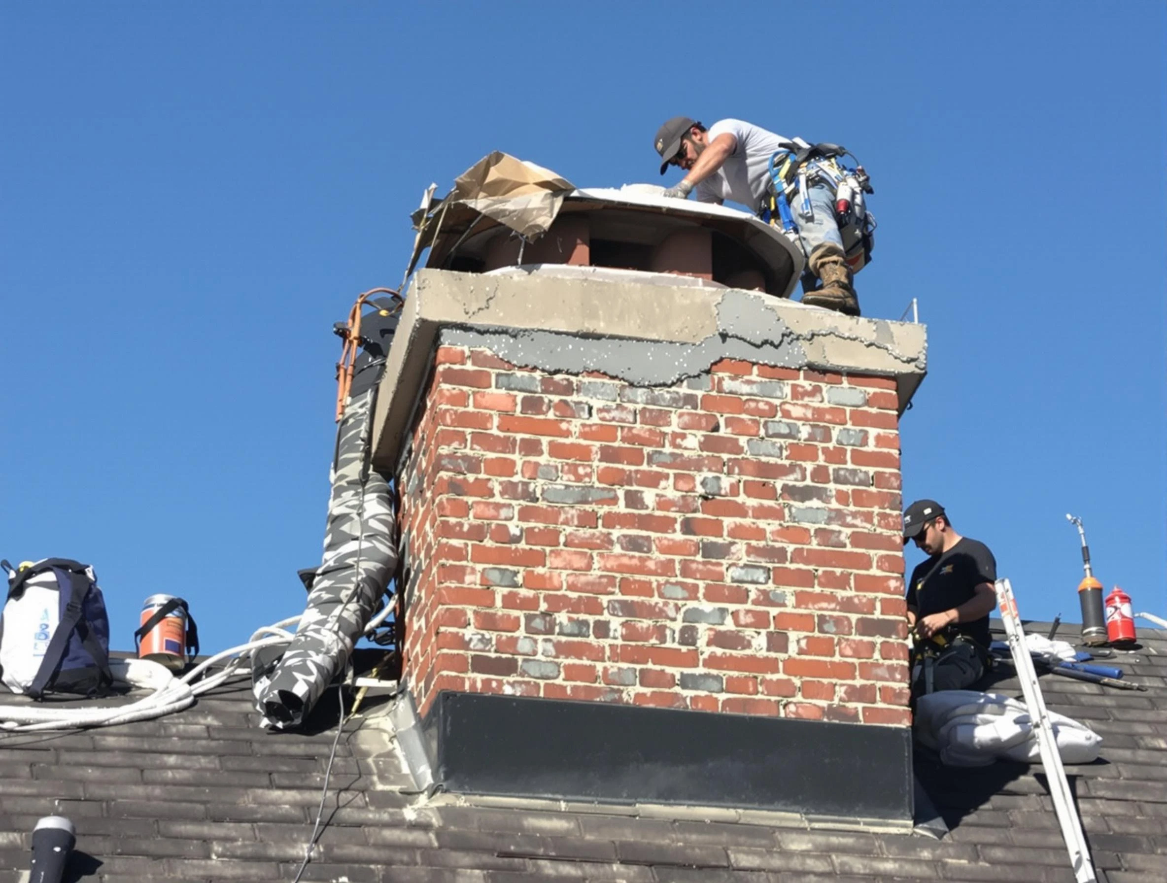 Columbine Chimney Sweep installing a custom chimney crown in Columbine, CO