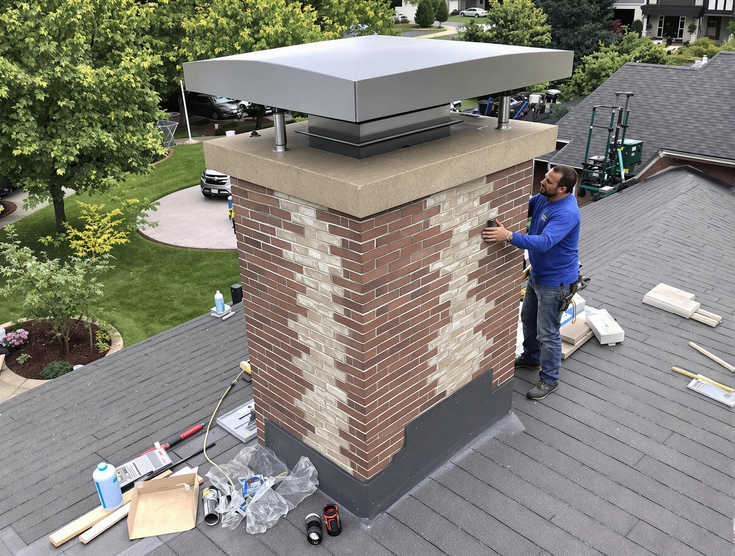 Columbine Chimney Sweep team working on a custom chimney remodel in Columbine, CO