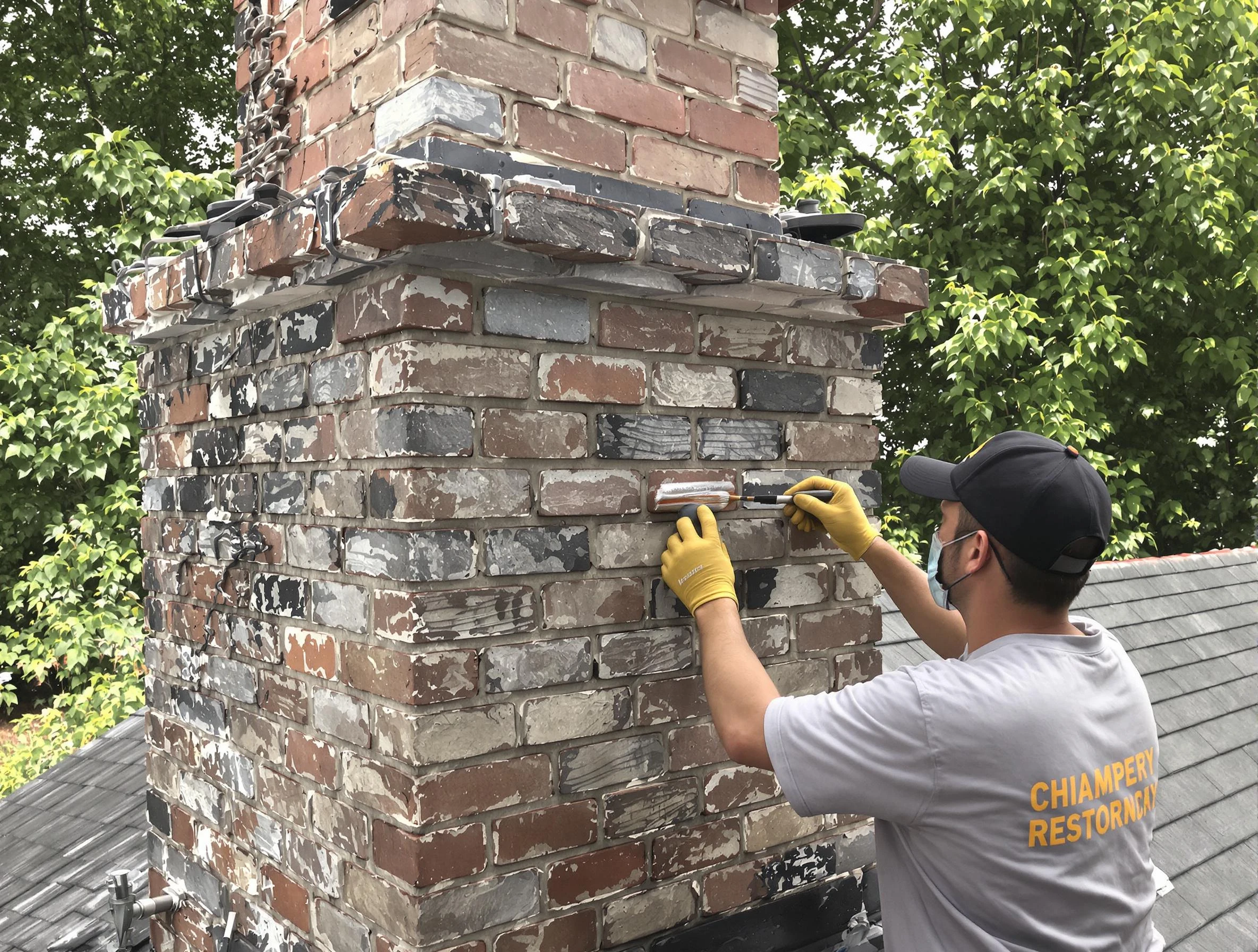 In-progress chimney restoration by Columbine Chimney Sweep in Columbine, CO