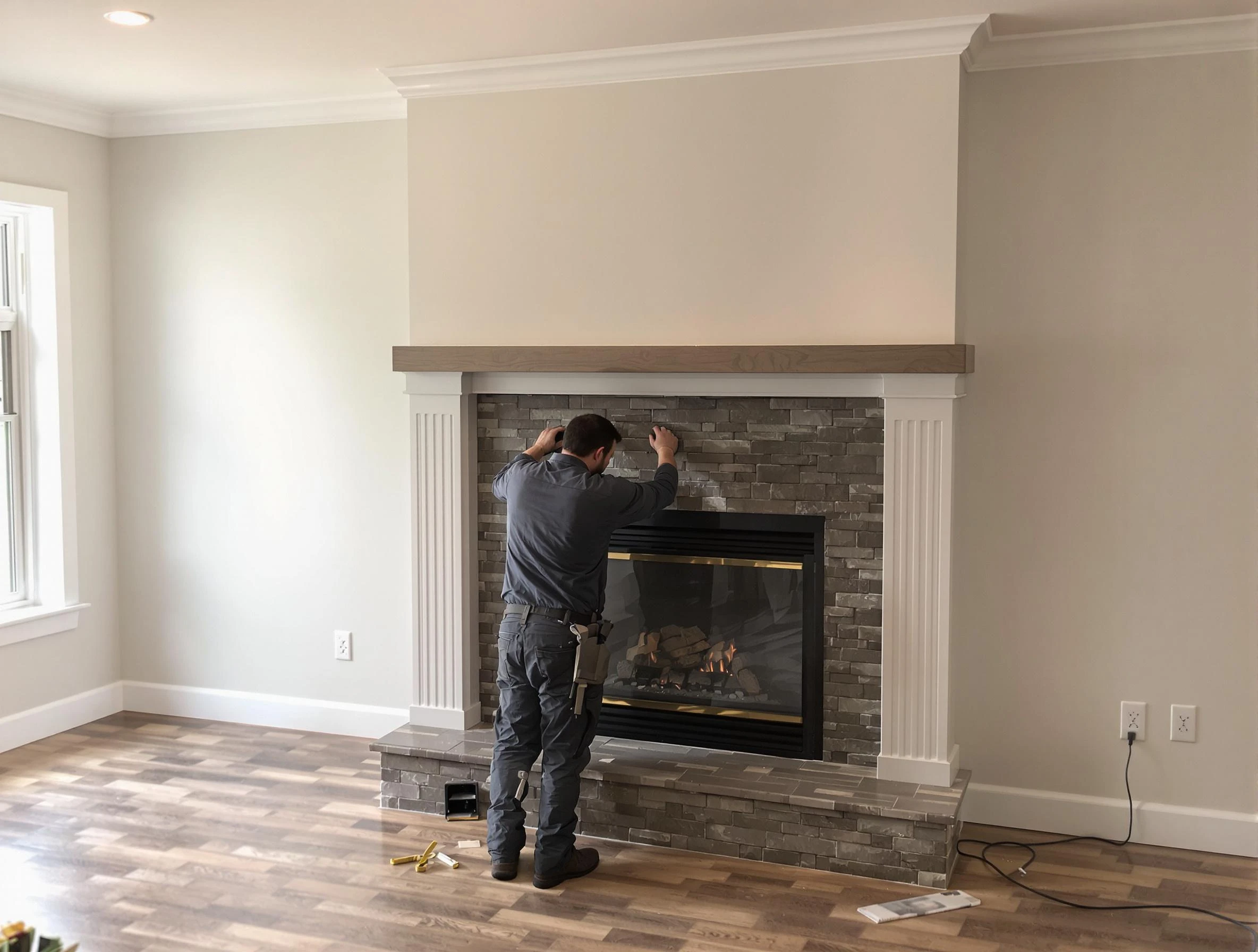 Columbine Chimney Sweep finishing a custom fireplace install in Columbine, CO